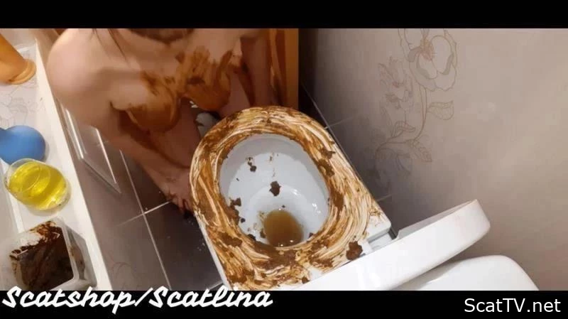 Dirty toilet (part 1) with ScatLina - Slave Scat, Blocked Toilet, Pantyjean Pooping