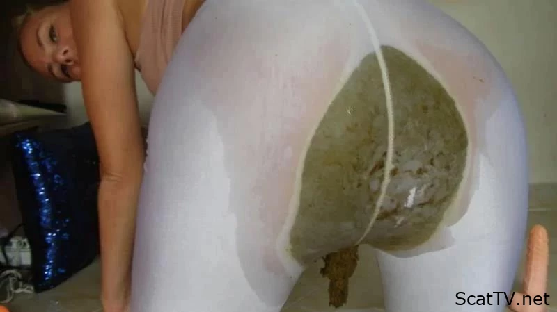 Torn_White Giant Shit Filled Leggings Fun with MissAnja - Diarrhoea, Anal Hole Full Of Shit, Monster In The Toilet