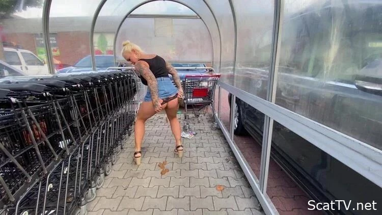 Mega Public in the shopping carts shit and filthy horny - Devil Sophie - Dropped Rolling, Porno Scat, Pregnant Pooping